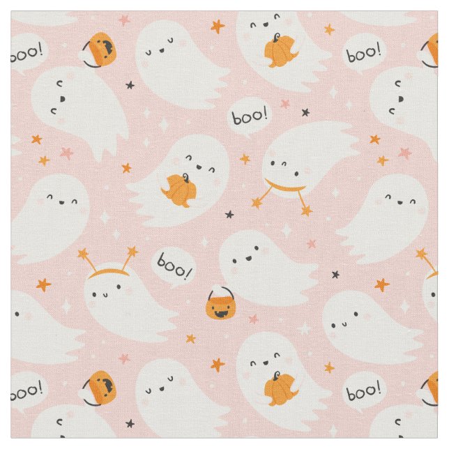 Cute Halloween Spöken med pumpor på ljusa rosa Tyg (Närbild)