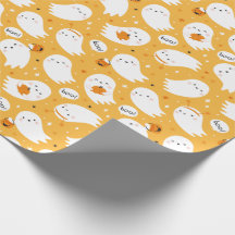 Cute Halloween Spöken med pumpor på orange
