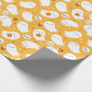 Cute Halloween Spöken med pumpor på orange Presentpapper