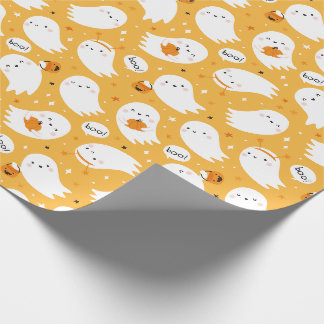Cute Halloween Spöken med pumpor på orange Presentpapper