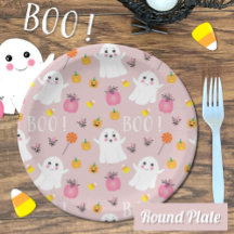 Cute Halloween Spöken Rosa Papper Plate