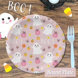 Cute Halloween Spöken Rosa Papper Plate