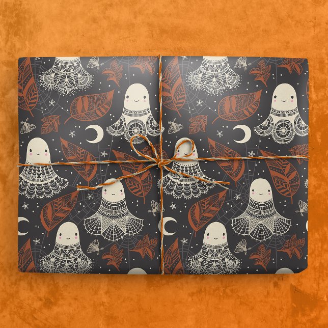 Cute Halloween Spöken Snöre - Rust Presentpapper (Gift Mockup)