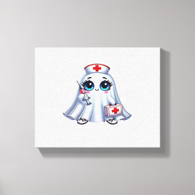 Cute Halloween-spöket i en sjuksköterskas uniform  Canvastryck (Framsida)