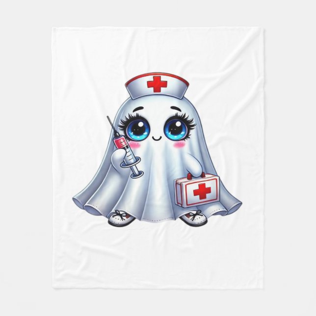 Cute Halloween-spöket i en sjuksköterskas uniform  Fleecefilt (Framsidan)