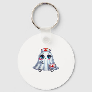 Cute Halloween-spöket i en sjuksköterskas uniform Nyckelring