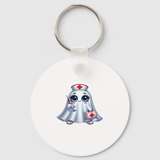 Cute Halloween-spöket i en sjuksköterskas uniform  Nyckelring (Framsida)