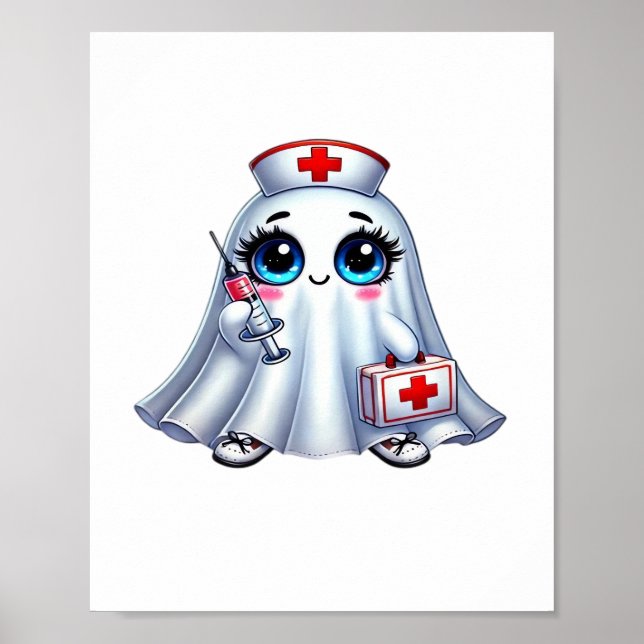 Cute Halloween-spöket i en sjuksköterskas uniform  Poster (Framsidan)