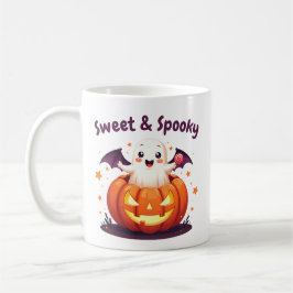 Cute halloween-spöket och pumkin mugg