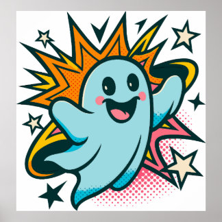 Cute Halloween-spökklipart PNG, scoky-tecknad g Poster