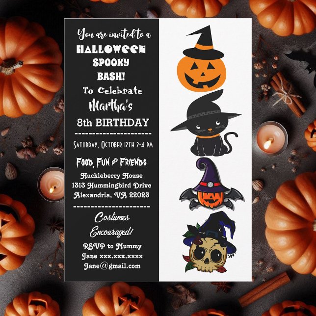 Cute Halloween Spooky Bash Jack Black Cat Birthday Inbjudningar (Cute Halloween Spooky Bash Jack Black Cat Birthday Invitation)