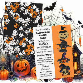 Cute Halloween Spooky Bash Jack Black Cat Birthday Inbjudningar