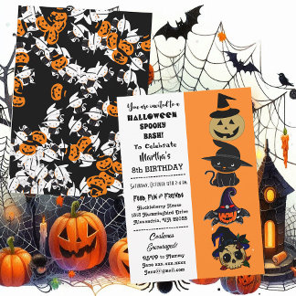 Cute Halloween Spooky Bash Jack Black Cat Birthday Inbjudningar