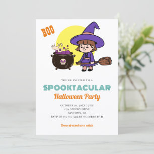 Cute Halloween Spooky Kids Witch Costume Party Inbjudningar
