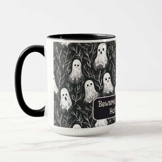 Cute Halloween Spooky Spöken Black & White Anpassn Mugg (Vänster)