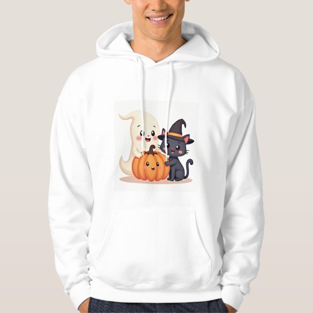 "Cute Halloween Squad | Kawaii Ghost & Pumpkin Hoo Hoodie (Framsida)