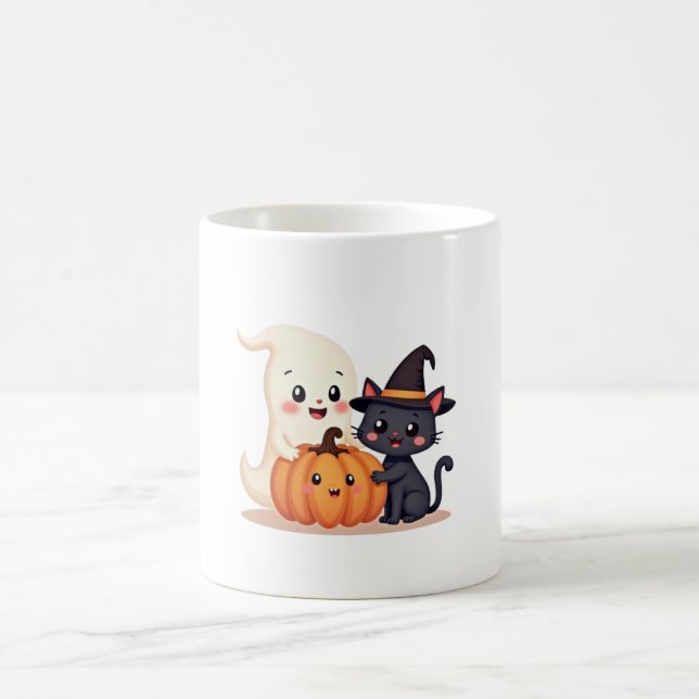 "Cute Halloween Squad | Kawaii Ghost & Pumpkin Kaffemugg (Center)
