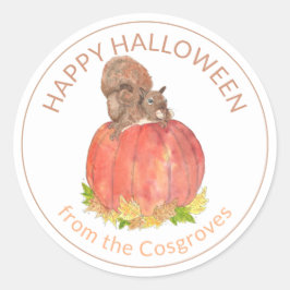 Cute Halloween Squirrel på Pumpkin Runt Klistermärke