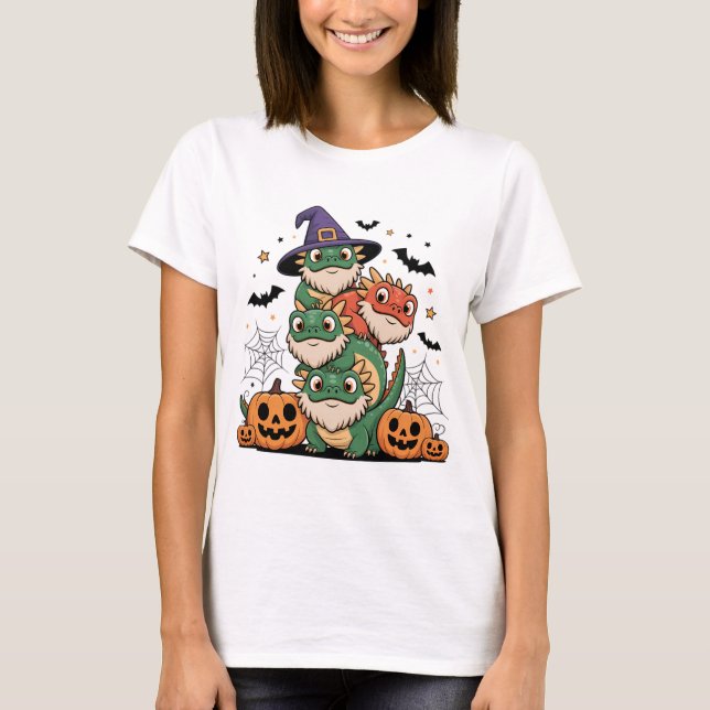 Cute Halloween-stack med skärmade drakoner T Shirt (Framsida)