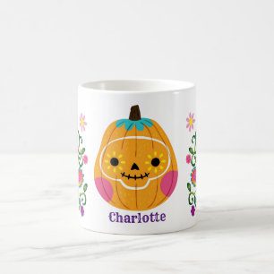Cute Halloween Sugar Skull Pumpkin Kaffemugg