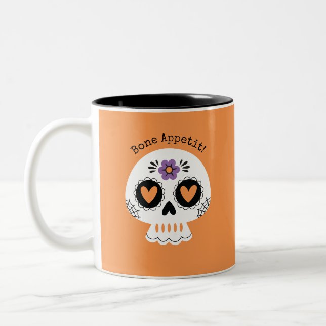 Cute Halloween Sugar Skull Två-Tonad Mugg (Vänster)