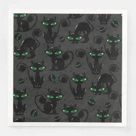 CUTE HALLOWEEN SVARTA KATTER MED GRÖNT ÖGA PAPPERSSERVETT
