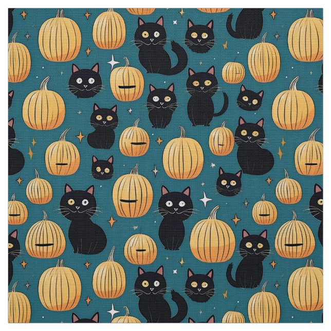 Cute halloween svarta katter och pumpor tyg (Provkarta)
