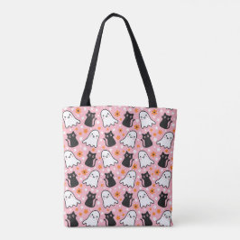 Cute Halloween Svarta katter och Spöken Tote Bag Tygkasse