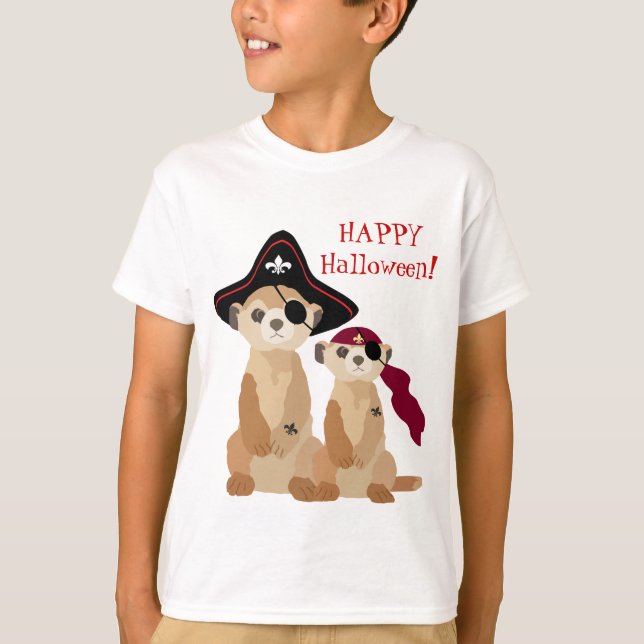 Cute Halloween T-shirt: Meerkats in Pirat Outfit Tee Shirt (Framsida)