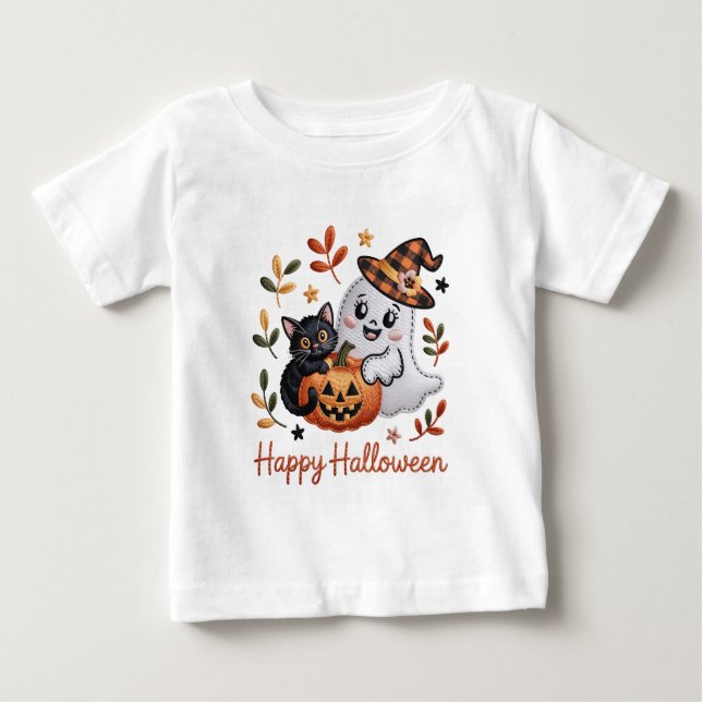 Cute Halloween T-Shirt - Whimsical Embroidery (Framsida)