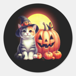 Cute Halloween Tabby katt Stickers Runt Klistermärke