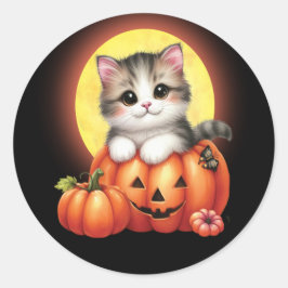 Cute Halloween Tabby Kitten Stickers Runt Klistermärke