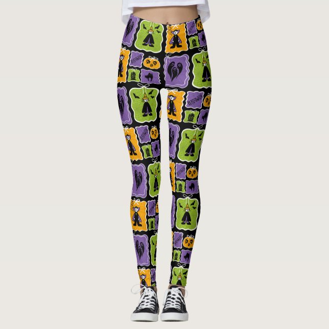 Cute Halloween-tecken Vampyres & Witches Leggings (Framsida)