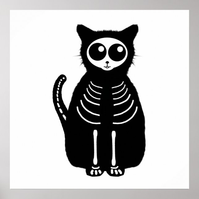Cute Halloween Tecknad Cat Skeleton Poster (Framsidan)