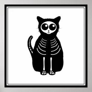 Cute Halloween Tecknad Cat Skeleton Poster