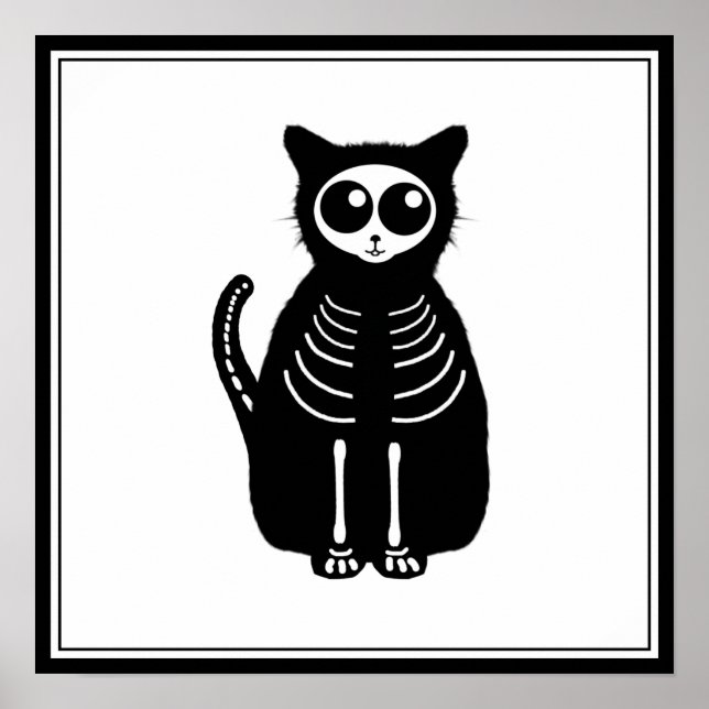 Cute Halloween Tecknad Cat Skeleton Poster (Framsidan)