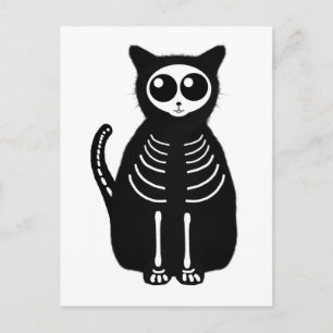 Cute Halloween Tecknad Cat Skeleton Vykort