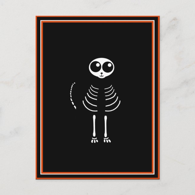 Cute Halloween Tecknad Cat Skeleton Vykort (Framsida)