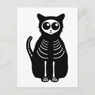 Cute Halloween Tecknad Cat Skeleton Vykort