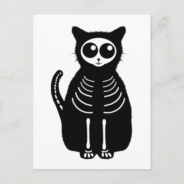 Cute Halloween Tecknad Cat Skeleton Vykort (Framsida)