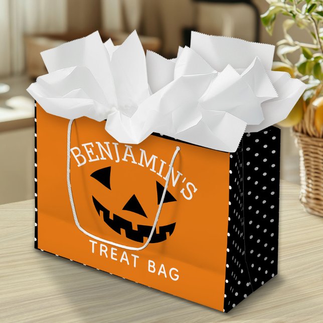 Cute Halloween Tecknad Pumpkin Bus eller godis (Custom Gift Bag)