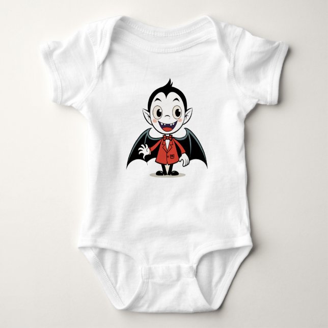 Cute Halloween Tecknad Vampire Character in Red T Shirt (Framsida)