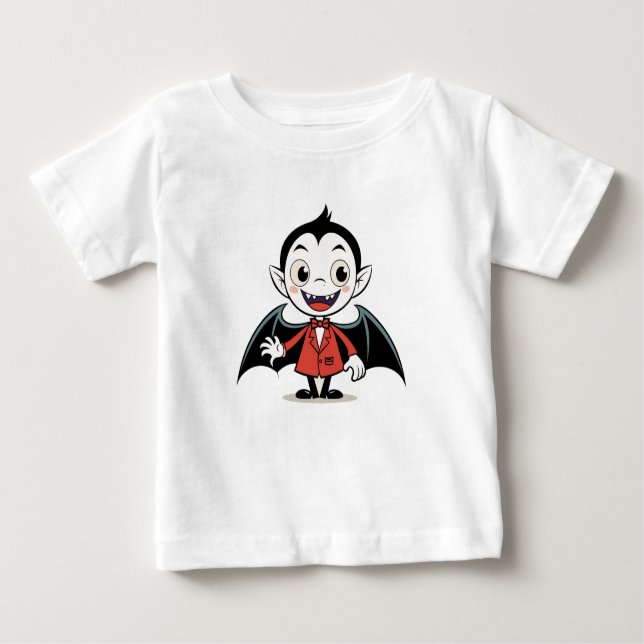 Cute Halloween Tecknad Vampire Character in Red T Shirt (Framsida)