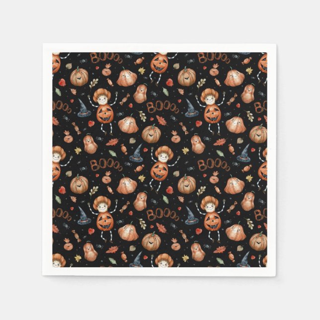 Cute Halloween Theme Pumpkins och Boos Pappersservett (Framsidan)