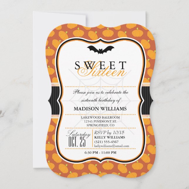Cute Halloween Theme Sweet 16-parts inbjudan (Framsida)