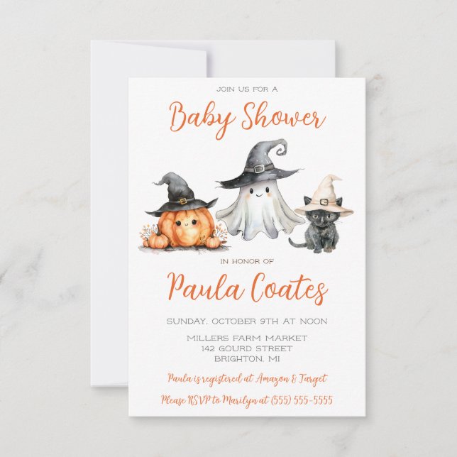 Cute Halloween Theter Baby Shower Inbjudningar (Framsida)