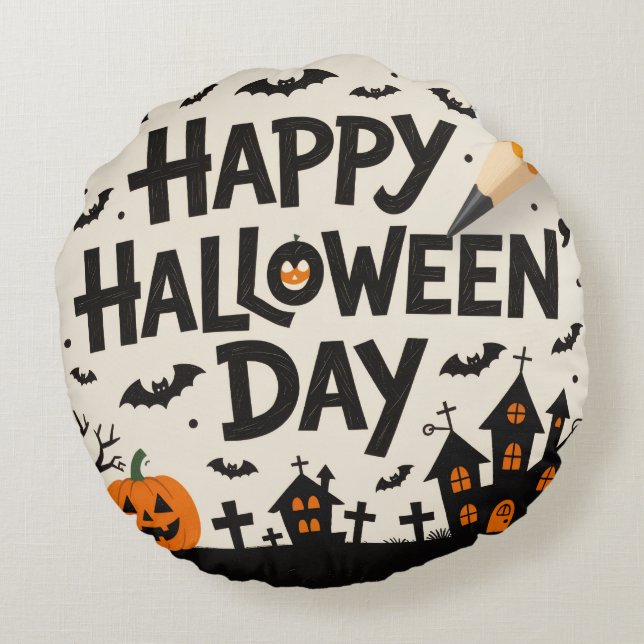 Cute Halloween Throw Pillow Rund Kudde (Baksidan)