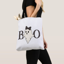 Cute Halloween Tote Bag - Boo Ghost med Bow Tygkasse