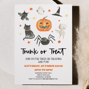 Cute Halloween Trunk- eller Treat Party-inbjudan Inbjudningar
