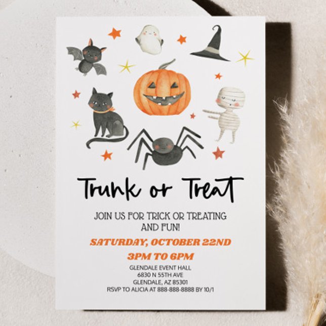 Cute Halloween Trunk- eller Treat Party-inbjudan Inbjudningar (Skapare uppladdad)